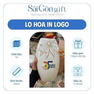 Lọ Hoa Men Trắng Miệng Cá Khoét In Logo Quà Tặng Kỷ Niệm SG-LH13