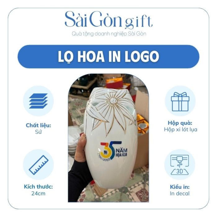 Lọ Hoa Men Trắng Miệng Cá Khoét In Logo Quà Tặng Kỷ Niệm SG-LH13