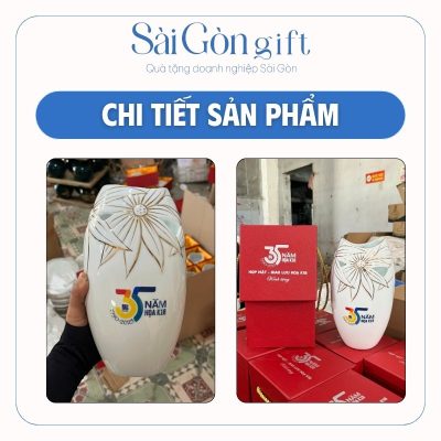 Lọ Hoa Men Trắng Miệng Cá Khoét In Logo Quà Tặng Kỷ Niệm SG-LH13