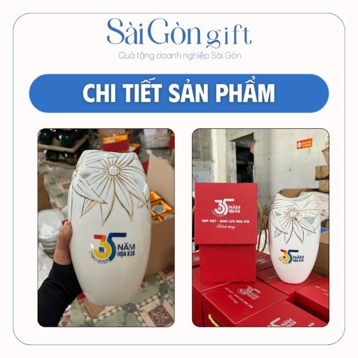 Lọ Hoa Men Trắng Miệng Cá Khoét In Logo Quà Tặng Kỷ Niệm SG-LH13