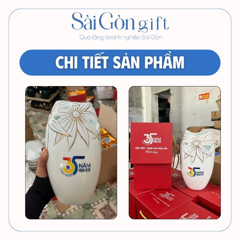 Lọ Hoa Men Trắng Miệng Cá Khoét In Logo Quà Tặng Kỷ Niệm SG-LH13