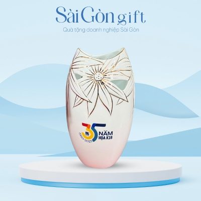 Lọ Hoa Men Trắng Miệng Cá Khoét In Logo Quà Tặng Kỷ Niệm SG-LH13