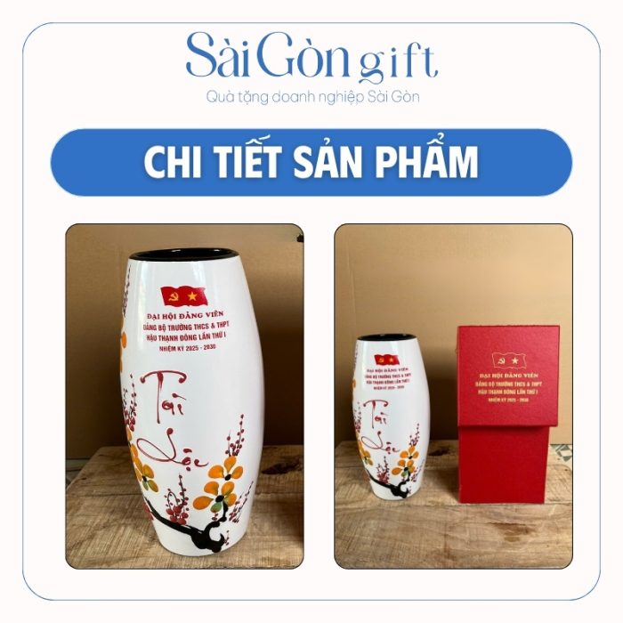 Lọ Hoa Men Trắng Vẽ Tài Lộc In Logo Quà Tặng Đại Hội SG-LH12