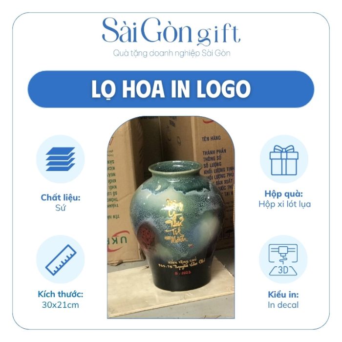 Lọ Hoa Dáng Vò Men Hỏa Biến Xanh In Logo Quà Tặng Kỷ Niệm SG-LH11