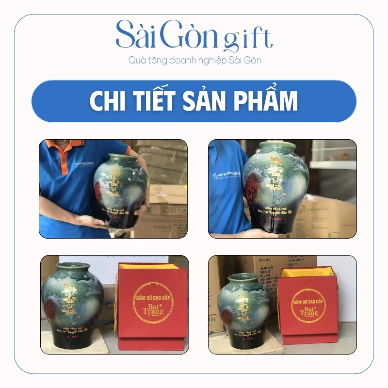 Lọ Hoa Dáng Vò Men Hỏa Biến Xanh In Logo Quà Tặng Kỷ Niệm SG-LH11