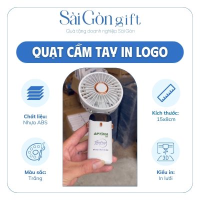 Quạt Cầm Tay Tích Điện Màu Trắng In Logo Quà Tặng Khách Hàng SG-QD06