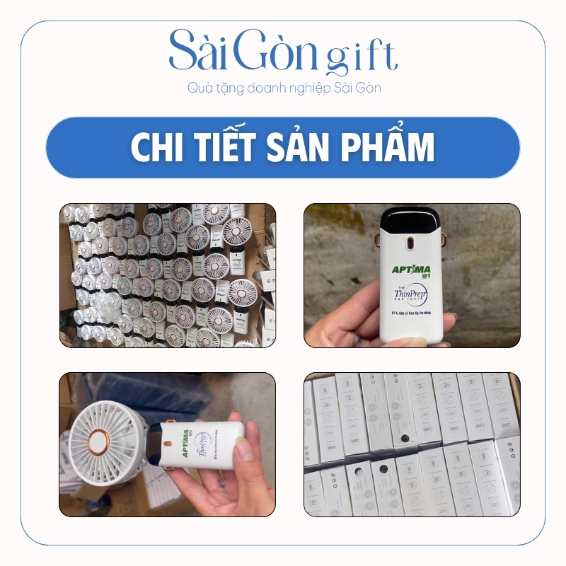 Quạt Cầm Tay Tích Điện Màu Trắng In Logo Quà Tặng Khách Hàng SG-QD06
