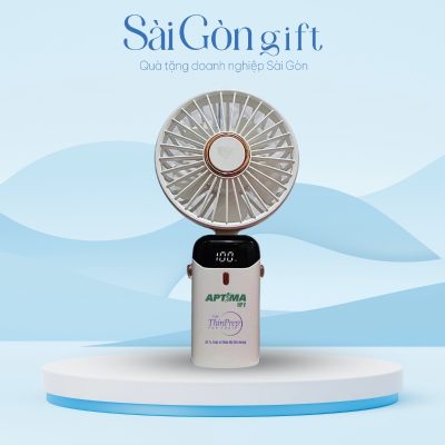 Quạt Cầm Tay Tích Điện Màu Trắng In Logo Quà Tặng Khách Hàng SG-QD06