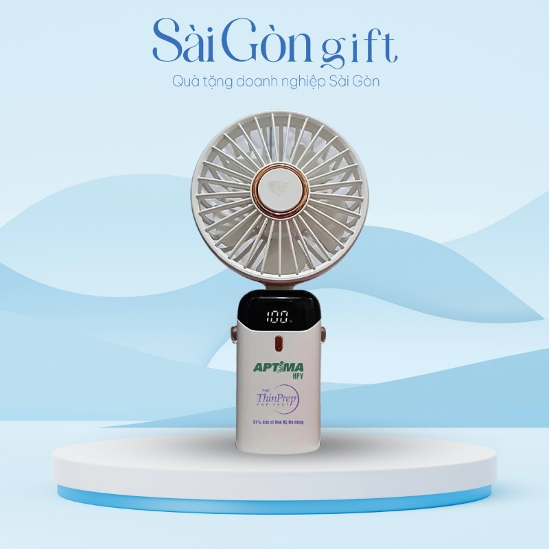 Quạt Cầm Tay Tích Điện Màu Trắng In Logo Quà Tặng Khách Hàng SG-QD06