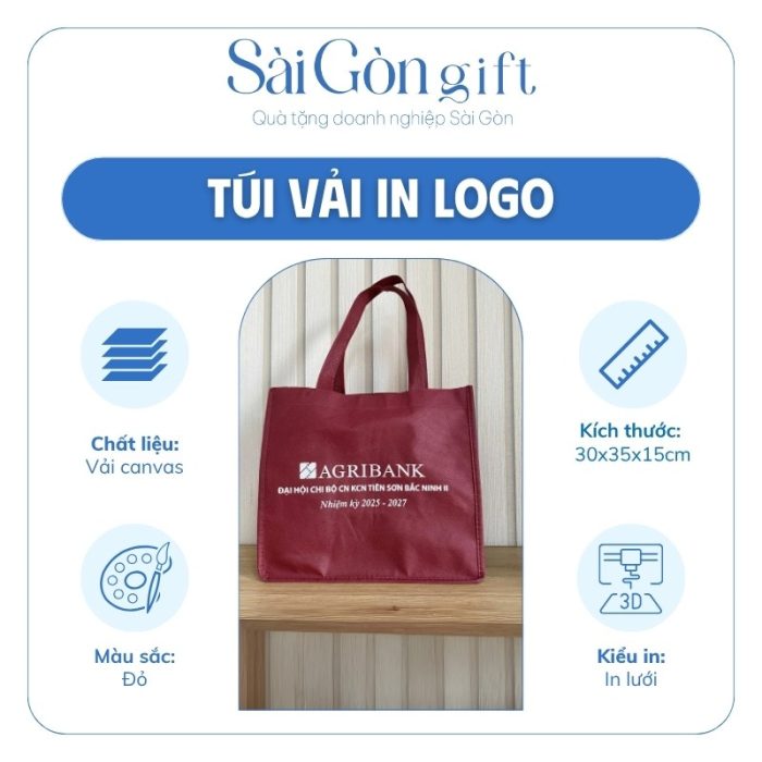 Túi Vải Canvas Màu Đỏ In Logo AGRIBANK Quà Tặng Đại Hội SG-TV15