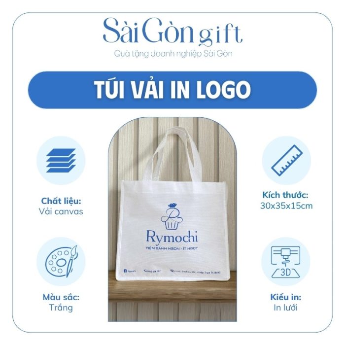 Túi Vải Trắng In Logo Tiệm Bánh Quà Tặng Nhân Viên SG-TV13