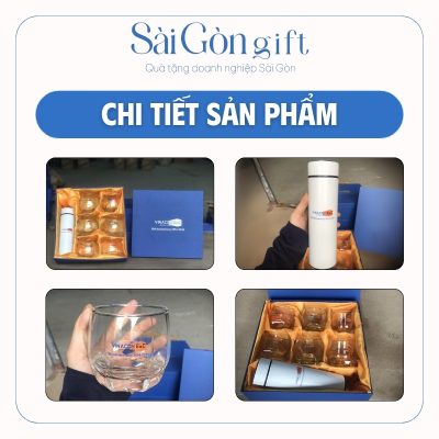 Bộ Quà Tặng Bình Giữ Nhiệt Và 6 Cốc Thủy Tinh In Logo Quà Tặng Nhân Viên SG-GS20
