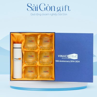 Bộ Quà Tặng Bình Giữ Nhiệt Và 6 Cốc Thủy Tinh In Logo Quà Tặng Nhân Viên SG-GS20