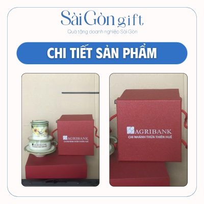 Bộ Phin Cà Phê Sứ Vẽ Hoa Mai In Logo AGRIBANK Quà Tặng Ngân Hàng SG-BP04