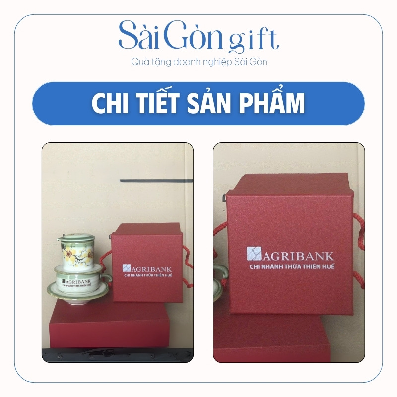 Bộ Phin Cà Phê Sứ Vẽ Hoa Mai In Logo AGRIBANK Quà Tặng Ngân Hàng SG-BP04