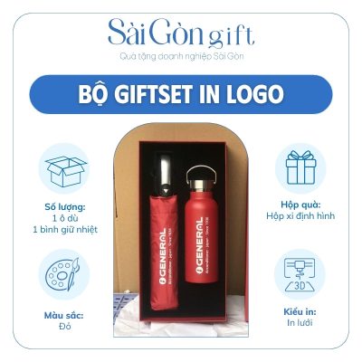 Bộ Quà Tặng Ô Dù & Bình Giữ Nhiệt In Logo Quà Tặng Đối Tác SG-GS18