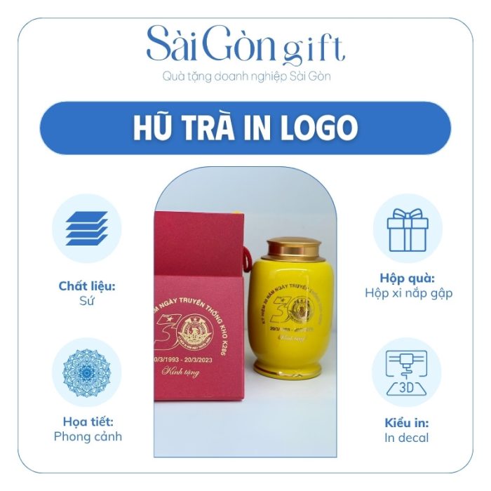 Hũ Trà Men Màu Kẻ Chân Vẽ Hồ Gươm In Logo Quà Tặng Kỷ Niệm SG-HT02