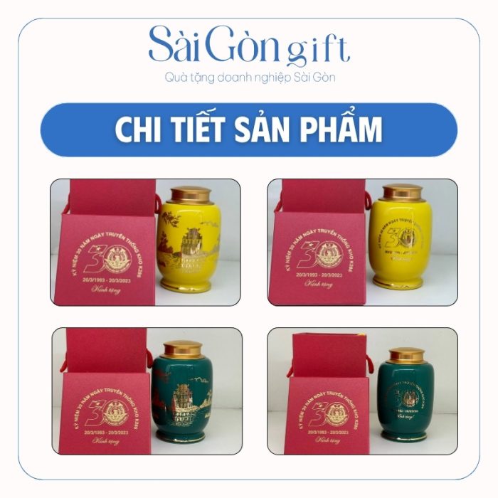 Hũ Trà Men Màu Kẻ Chân Vẽ Hồ Gươm In Logo Quà Tặng Kỷ Niệm SG-HT02