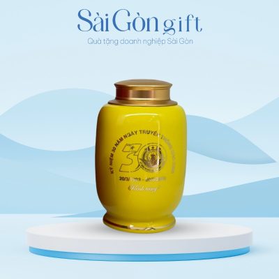 Hũ Trà Men Màu Kẻ Chân Vẽ Hồ Gươm In Logo Quà Tặng Kỷ Niệm SG-HT02