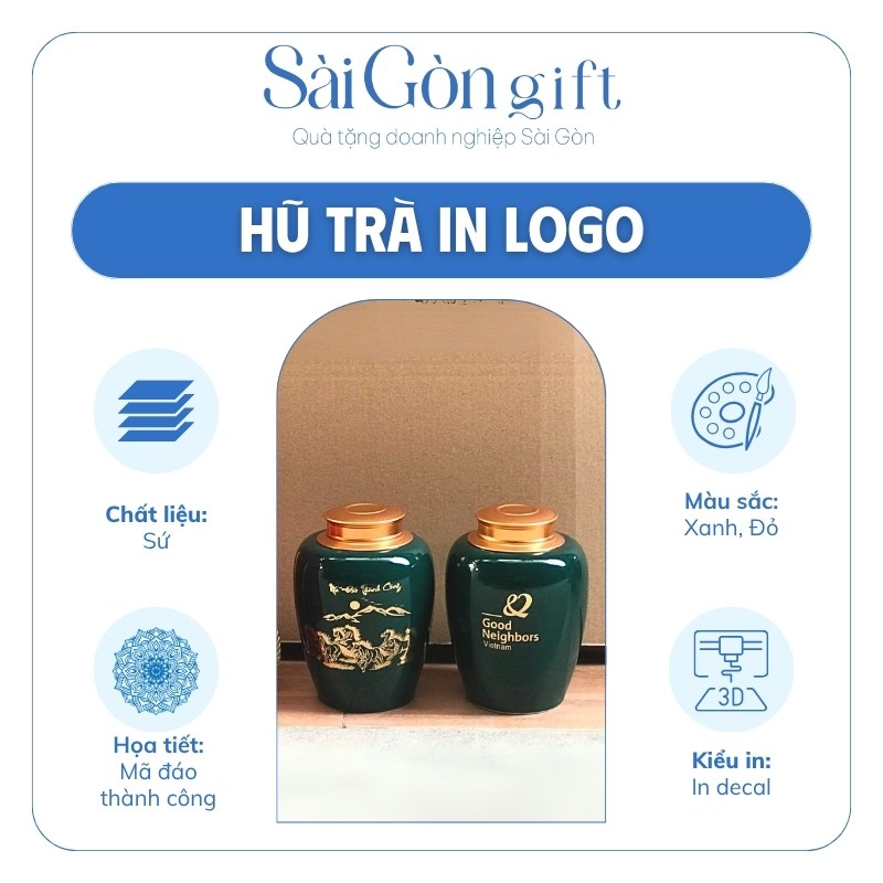 Lọ Đựng Trà Dáng Bí Men Màu Vẽ Hoa Văn Quà Tặng Đối Tác SG-HT08