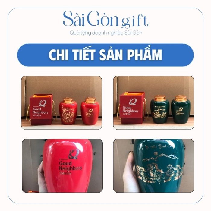 Lọ Đựng Trà Dáng Bí Men Màu Vẽ Hoa Văn Quà Tặng Đối Tác SG-HT08