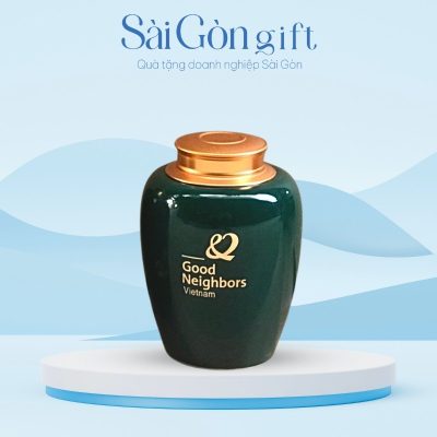 Lọ Đựng Trà Dáng Bí Men Màu Vẽ Hoa Văn Quà Tặng Đối Tác SG-HT08
