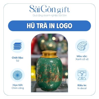 Lọ Đựng Trà Dáng Tròn Vẽ Chim Công Quà Tặng Công Đoàn SG-HT05