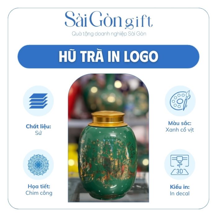 Lọ Đựng Trà Dáng Tròn Vẽ Chim Công Quà Tặng Công Đoàn SG-HT05