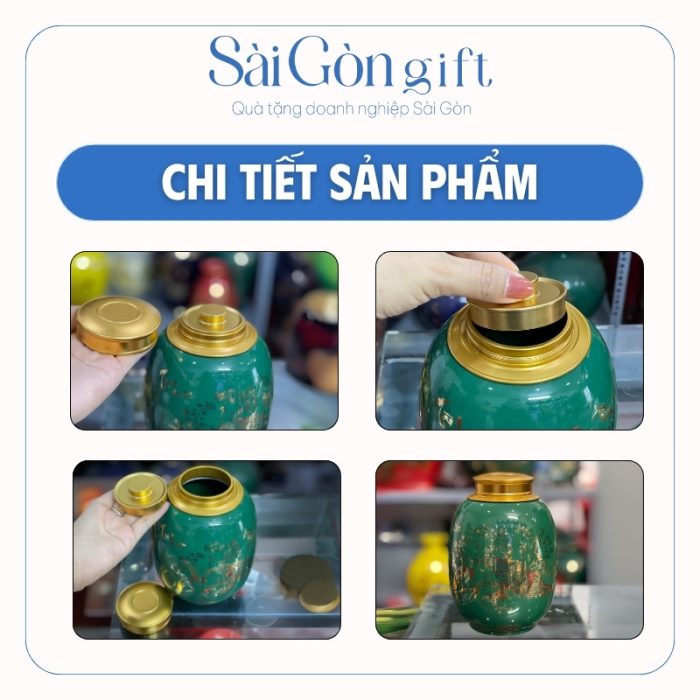 Lọ Đựng Trà Dáng Tròn Vẽ Chim Công Quà Tặng Công Đoàn SG-HT05