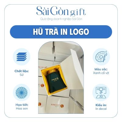Lọ Trà Dáng Vuông Men Màu Vẽ Hoa Sen In Logo Quà Tặng Quảng Cáo SG-HT09