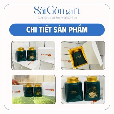 Lọ Trà Dáng Vuông Men Màu Vẽ Hoa Sen In Logo Quà Tặng Quảng Cáo SG-HT09