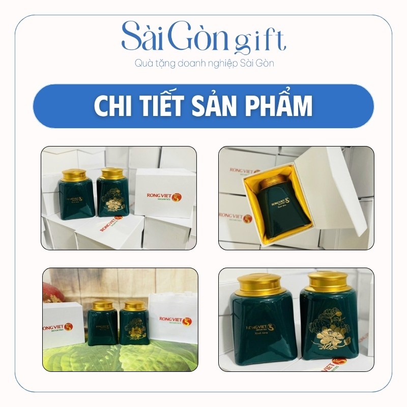 Lọ Trà Dáng Vuông Men Màu Vẽ Hoa Sen In Logo Quà Tặng Quảng Cáo SG-HT09