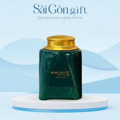 Lọ Trà Dáng Vuông Men Màu Vẽ Hoa Sen In Logo Quà Tặng Quảng Cáo SG-HT09