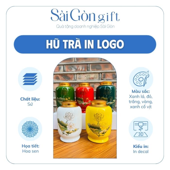 Hũ Đựng Trà Dáng Bí Vẽ Hoa Sen Nhiều Màu Quà Tặng Đại Hội SG-HT01