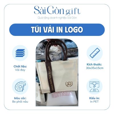 Túi Vải Đay Be Phối Nâu In Logo Quà Tặng Quảng Cáo SG-TV18