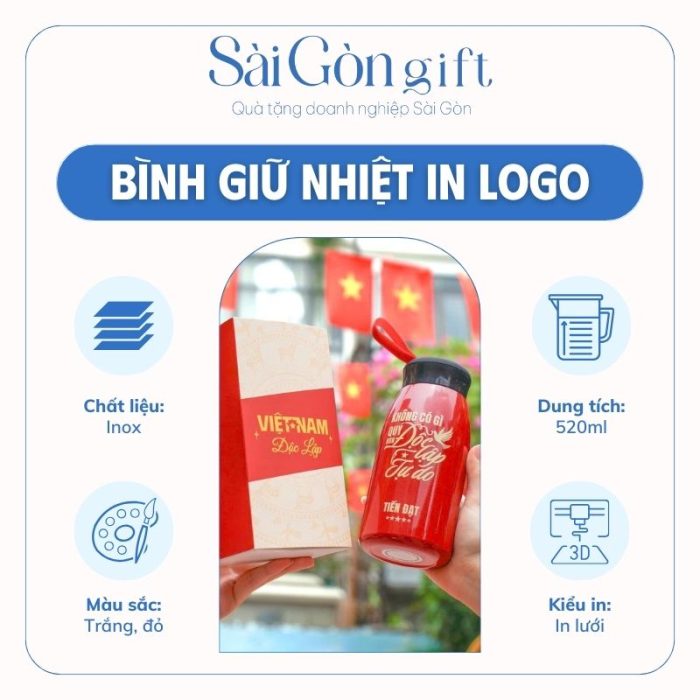 Bình Giữ Nhiệt Inox In Logo Quà Tặng Kỷ Niệm Ngày Quốc Khánh Việt Nam SG-BGN22