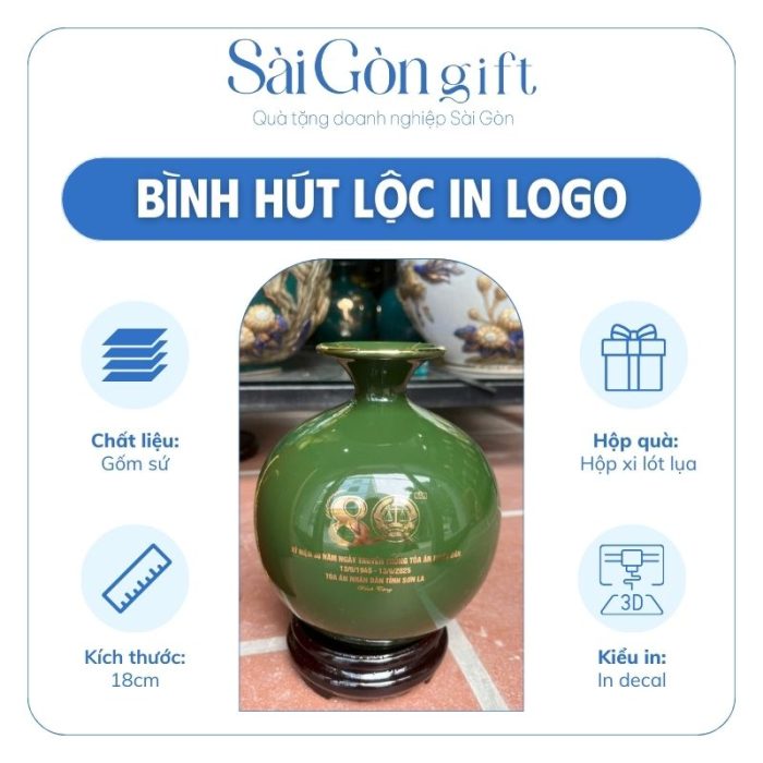 Bình Hút Lộc Men Màu In Logo Quà Tặng Kỷ Niệm 80 Năm Ngày Truyền Thống Tòa Án Nhân Dân SG-BHL12