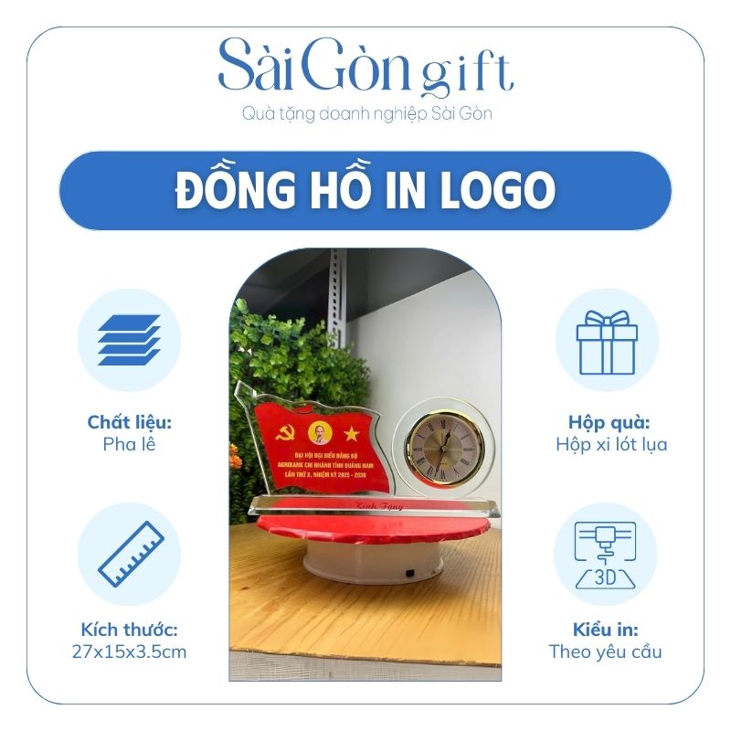 Đồng Hồ Pha Lê Để Bàn In Logo Quà Tặng Kỷ Niệm 80 Năm Thành Lập SG-DH14