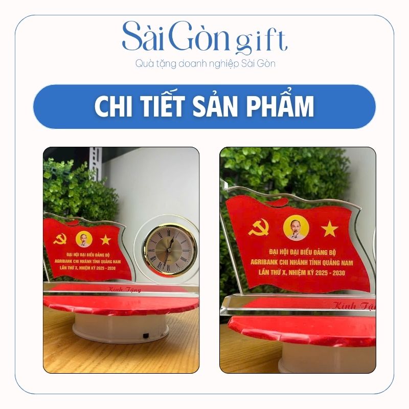 Đồng Hồ Pha Lê Để Bàn In Logo Quà Tặng Kỷ Niệm 80 Năm Thành Lập SG-DH14