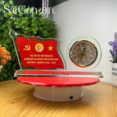 Đồng Hồ Pha Lê Để Bàn In Logo Quà Tặng Kỷ Niệm 80 Năm Thành Lập SG-DH14