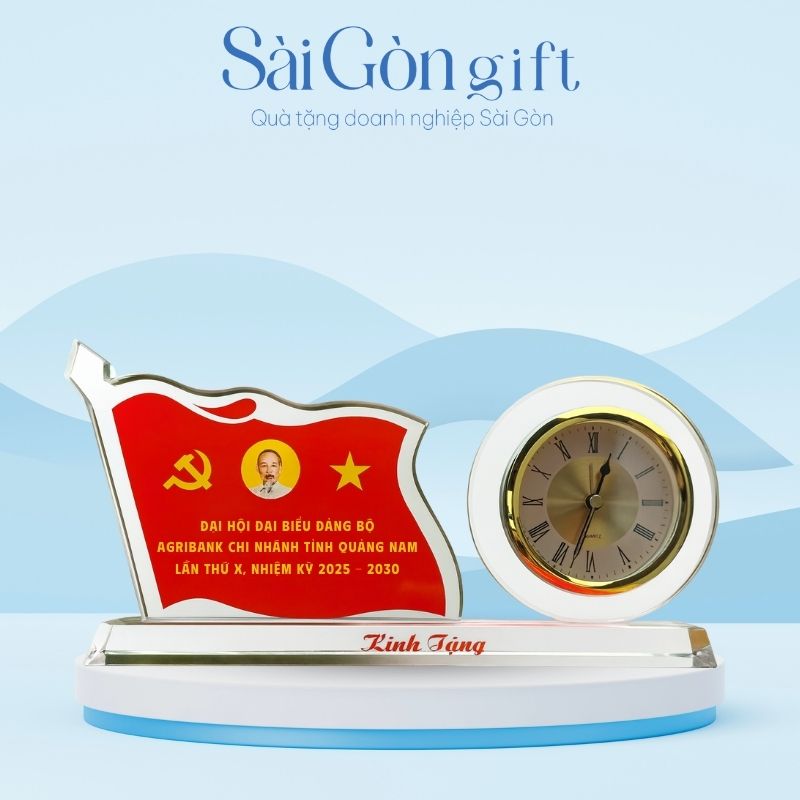 Đồng Hồ Pha Lê Để Bàn In Logo Quà Tặng Kỷ Niệm 80 Năm Thành Lập SG-DH14