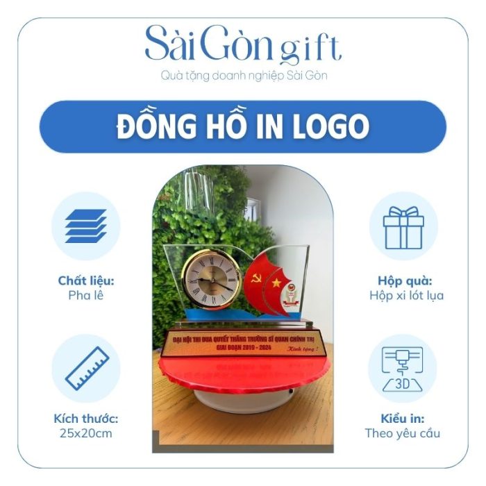 Đồng Hồ Pha Lê In Logo Quà Tặng Kỷ Niệm 80 Năm Quốc Khánh 2/9 SG-DH13