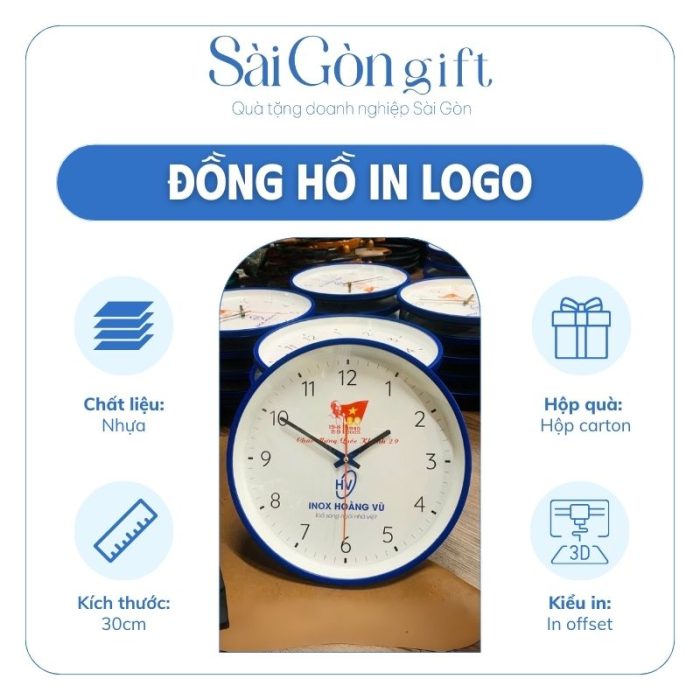 Đồng Hồ Treo Tường Hình Tròn In Logo Quà Tặng Kỷ Niệm Quốc Khánh Việt Nam 2/9 SG-DH12