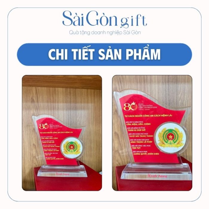 Kỷ Niệm Chương Pha Lê In Logo Quà Tặng Cán Bộ Dịp Kỷ Niệm 80 Năm Ngày Truyền Thống Công An Nhân Dân SG-KNC16