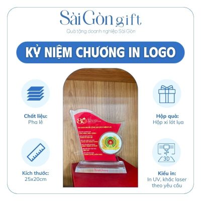 Kỷ Niệm Chương Pha Lê In Logo Quà Tặng Cán Bộ Dịp Kỷ Niệm 80 Năm Ngày Truyền Thống Công An Nhân Dân SG-KNC16