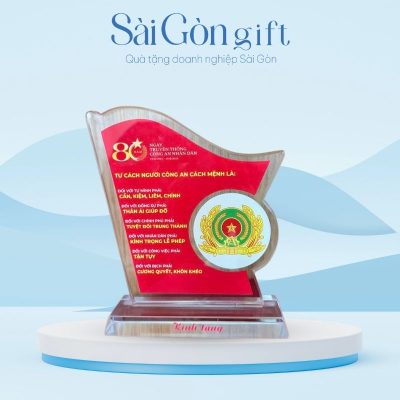 Kỷ Niệm Chương Pha Lê In Logo Quà Tặng Cán Bộ Dịp Kỷ Niệm 80 Năm Ngày Truyền Thống Công An Nhân Dân SG-KNC16