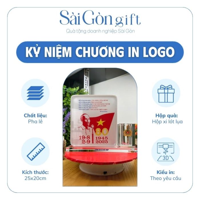 Kỷ Niệm Chương Pha Lê Quà Tặng Kỷ Niệm 80 Năm Quốc Khánh Nước Việt Nam SG-KNC18