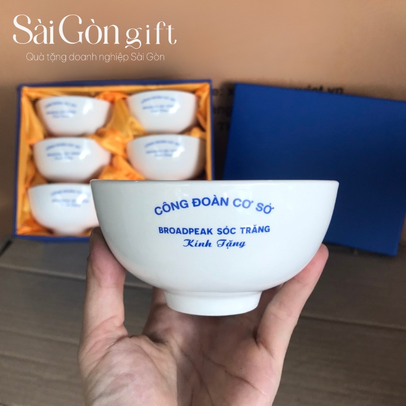 Bộ bát cơm in logo quà tặng Đại hội Công Đoàn