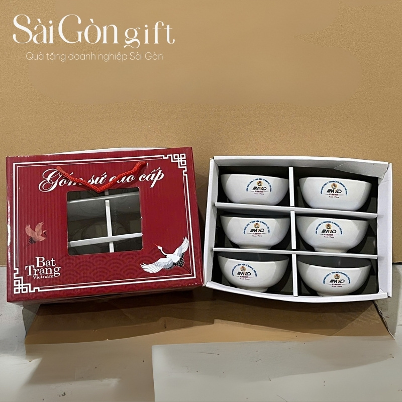 Bộ bát cơm sứ in logo quà tặng đại hội