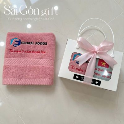 Set Khăn Bông Thêu Logo Quà Tặng Kỷ Niệm 80 Năm Ngày Quốc Khánh Việt Nam SG-KB08